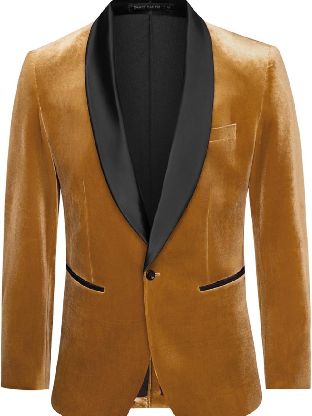 Grace Karin Gold Velvet Blazer with Black Satin Shawl Lapel